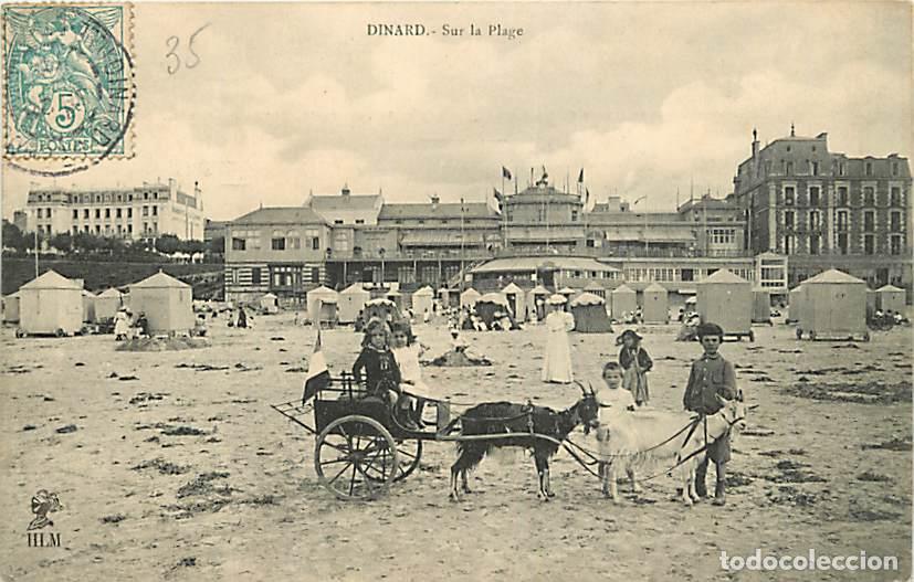 Postkarten: France - 35 - Dinard - Sur la Plage - Anim&eacute;e - Attelage de Ch&egrave;vres - Enfants - Oblit&eacute;ration ronde de