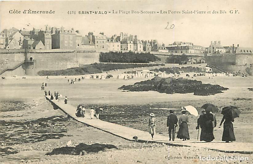 Cartoline: France - 35 - Saint Malo - La Plage Bon-Secours - Les Portes Saint Pierre et des B&eacute;s - Anim&eacute;e - Obli