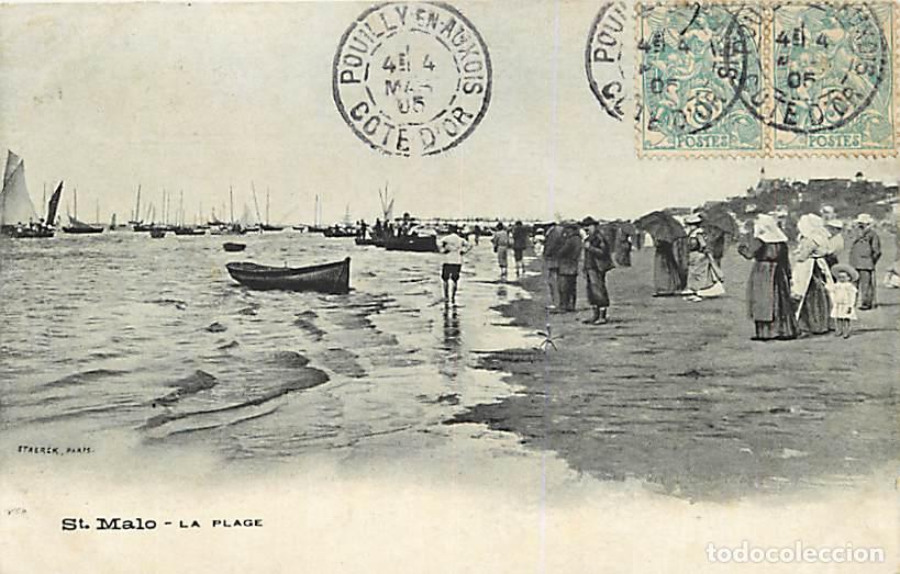Cartoline: France - 35 - Saint Malo - La Plage - Anim&eacute;e - Sc&egrave;nes de Plage - Oblit&eacute;ration ronde de 1905 - CPA -