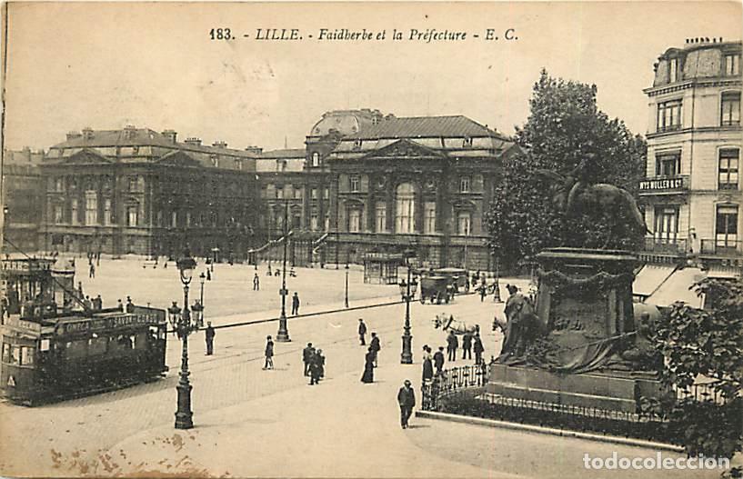 Postais: France - 59 - Lille - Faidherbe et la Pr&eacute;fecture - Anim&eacute;e - Tramway - Oblit&eacute;ration ronde de 1924 - C