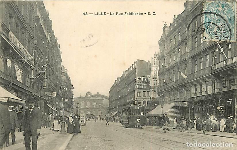 Postais: France - 59 - Lille - La Rue Faidherbe - Anim&eacute;e - Tramway - Oblit&eacute;ration ronde de 1904 - CPA - Voir