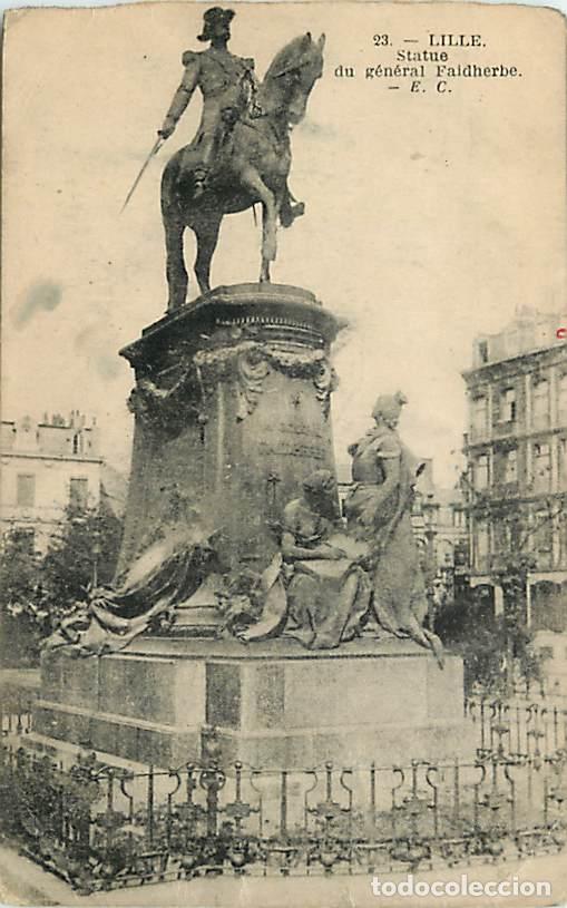 Postais: France - 59 - Lille - La Statue du G&eacute;n&eacute;ral Faidherbe - Oblit&eacute;ration ronde de 1920 - Etat pli visible