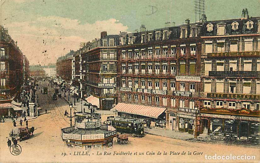 Postais: France - 59 - Lille - La Rue Faidherbe et un Coin de la Place de la Gare - Anim&eacute;e - Coloris&eacute;e - Tram