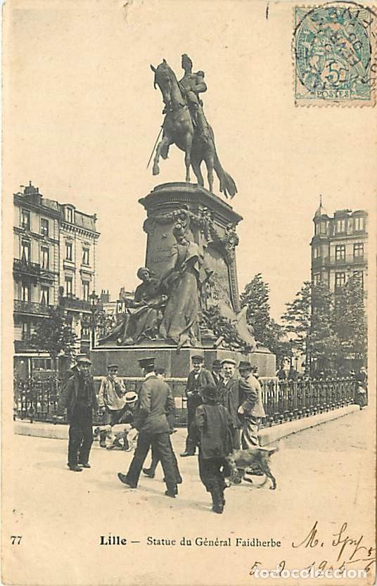 Postais: France - 59 - Lille - La Statue du G&eacute;n&eacute;ral Faidherbe - Anim&eacute;e - Oblit&eacute;ration ronde de 1905 - CPA - V