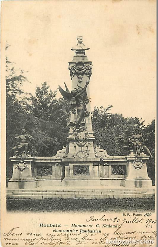 Postales: France - 59 - Roubaix - Le Monument Nadaud - Chansonnier Rouhaisien - Pr&eacute;curseur - Oblit&eacute;ration rond