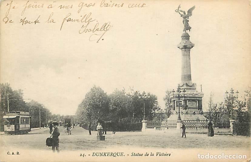 Cartes Postales: France - 59 - Dunkerque - La Statue de la Victoire - Anim&eacute;e - Tramway - Voyag&eacute;e en 1919 - CPA - Voir