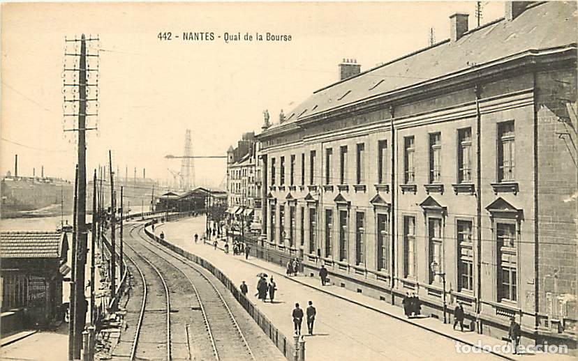 Cartoline: France - 44 - Nantes - Quai de la Bourse - Anim&eacute;e - Chemin de fer - Correspondance - Voyag&eacute;e en 1921