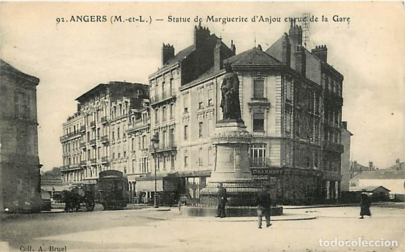 Postkarten: France - 49 - Angers - Statue de Marguerite d'Anjou et la rue de la Gare - Anim&eacute;e - Oblit&eacute;ration ron