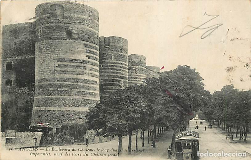 Postkarten: France - 49 - Angers - Le Boulevard du Ch&acirc;teau - Anim&eacute;e - Tramway - Oblit&eacute;ration ronde de 1919 - CPA
