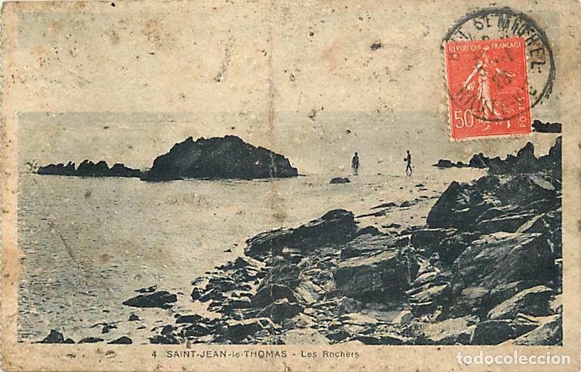 Postkarten: France - 50 - Saint Jean de Thomas - Les Rochers - Oblit&eacute;ration ronde de 1928 - Etat gros pli et tac