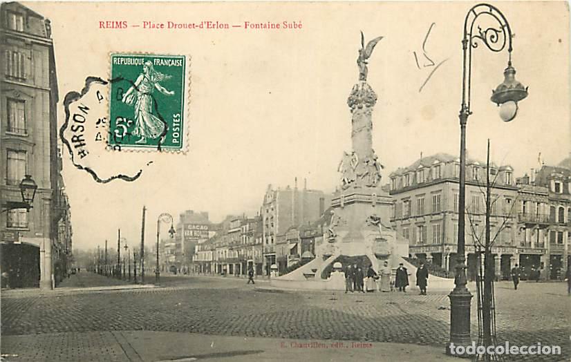 Postkarten: France - 51 - Reims - Place Drouet-d'Erlon - Fontaine Sub&eacute; - Anim&eacute;e - Oblit&eacute;ration ronde de 1908 - C