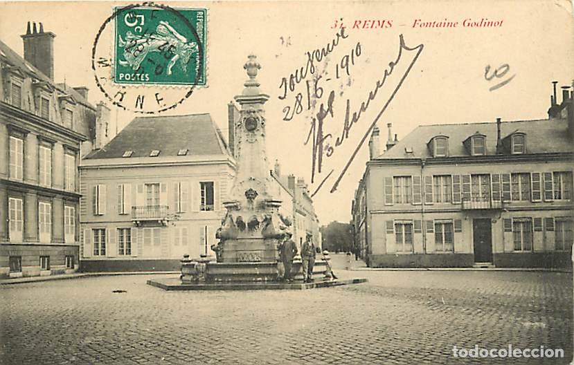 Postkarten: France - 51 - Reims - Fontaine Godinot - Anim&eacute;e - Oblit&eacute;ration ronde de 1910 - CPA - Voir Scans Rect