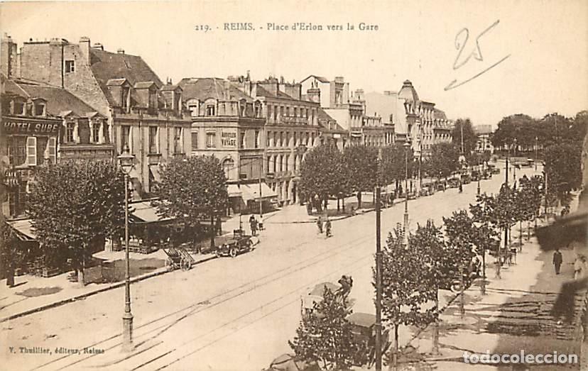 Postkarten: France - 51 - Reims - Place d'Erlon vers la Gare - Anim&eacute;e - Automobiles - Correspondance - Voyag&eacute;e e
