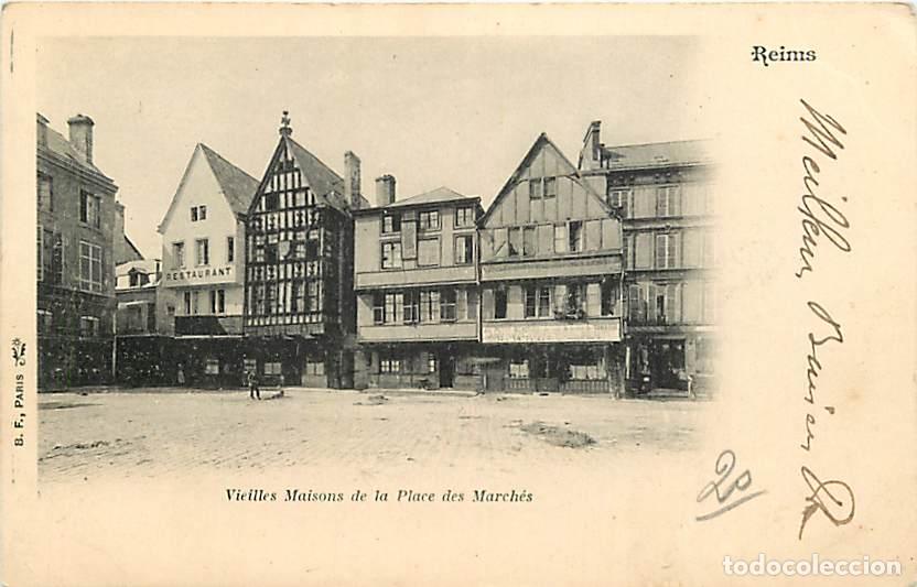 Postkarten: France - 51 - Reims - Vieilles Maisons de la Place des March&eacute;s - Anim&eacute;e - Pr&eacute;curseur - Oblit&eacute;ration
