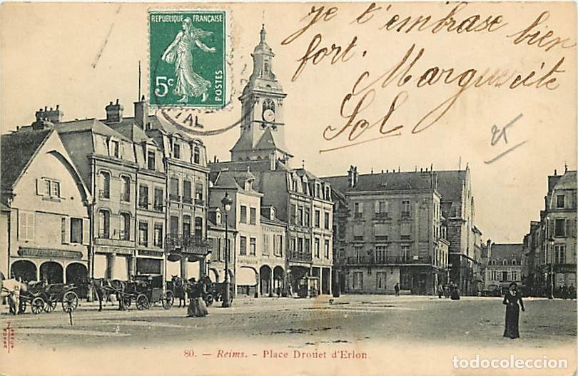 Postkarten: France - 51 - Reims - La Place Drouet d'Erlon - Anim&eacute;e - Cal&egrave;ches - Pr&eacute;curseur - CPA - Voir Scans Re