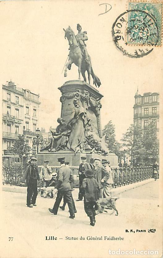 Cartes Postales: France - 59 - Lille - La Statue du G&eacute;n&eacute;ral Faidherbe - Anim&eacute;e - Oblit&eacute;ration ronde de 1904 - CPA - V