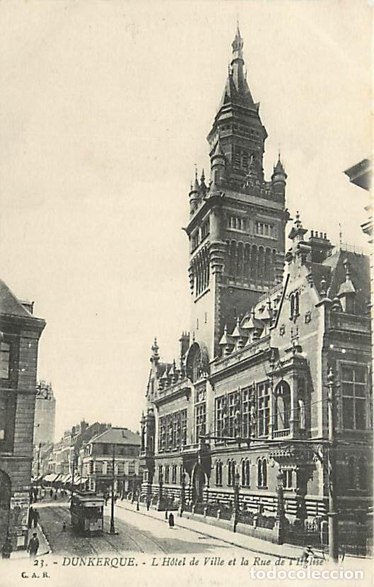 Cartes Postales: France - 59 - Dunkerque - L'Hotel de Ville et la Rue de l'Eglise - Anim&eacute;e - Tramway - CPA - Voir Sca