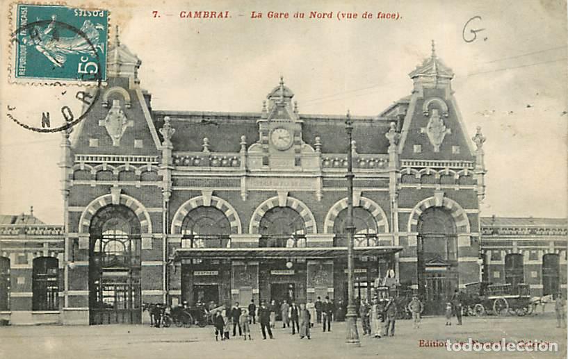 Postkarten: France - 59 - Cambrai - La Gare da Nord (vue de face) - Anim&eacute;e - Etat carte qui commence &agrave; se d&eacute;coll