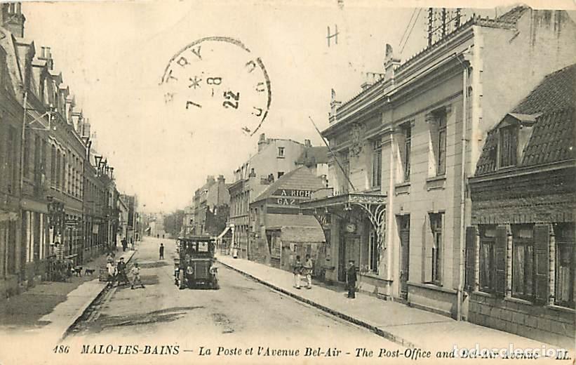 Postales: France - 59 - Malo les Bains - La Poste et l'Avenue Bel-Air - Anim&eacute;e - Automobiles - Oblit&eacute;ration ro