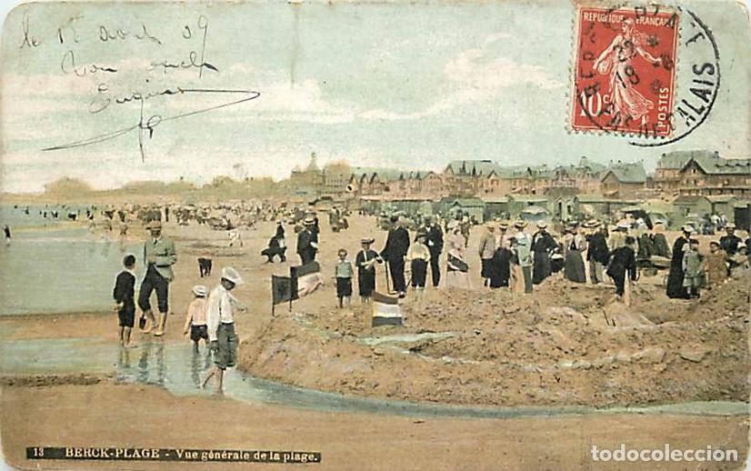 Postkarten: France - 62 - Berck sur Mer - Vue G&eacute;n&eacute;rale de la Plage - Anim&eacute;e - Coloris&eacute;e - Oblit&eacute;ration ronde de