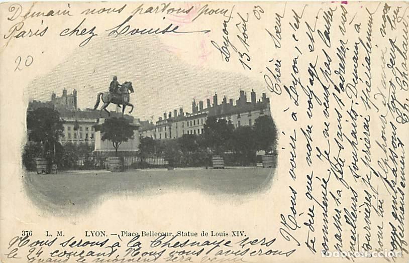 Postkarten: France - 69 - Lyon - Place Bellecour - Statue de Louis XIV - Pr&eacute;curseur - Oblit&eacute;ration ronde de 1903