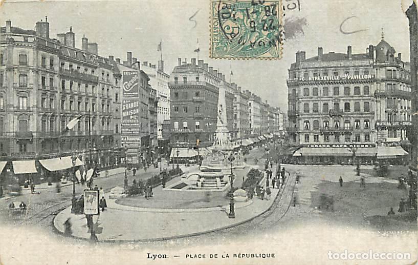 Postkarten: France - 69 - Lyon - Place de la R&eacute;publique - Anim&eacute;e - Oblit&eacute;ration ronde de 1907 - Etat moyen - CPA