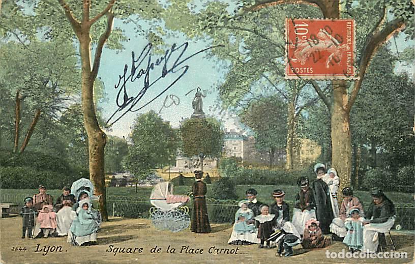 Postkarten: France - 69 - Lyon - Square de la Place Carnot - Anim&eacute;e - Coloris&eacute;e - Oblit&eacute;ration ronde de 1910 - C
