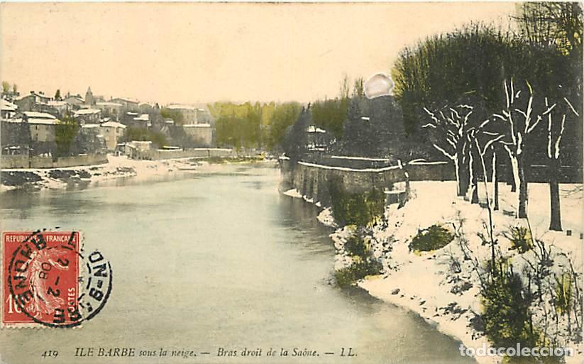 Postkarten: France - 69 - Ile Barbe - Sous la neige - Bras droit de la Saone - Coloris&eacute;e - Oblit&eacute;ration ronde de