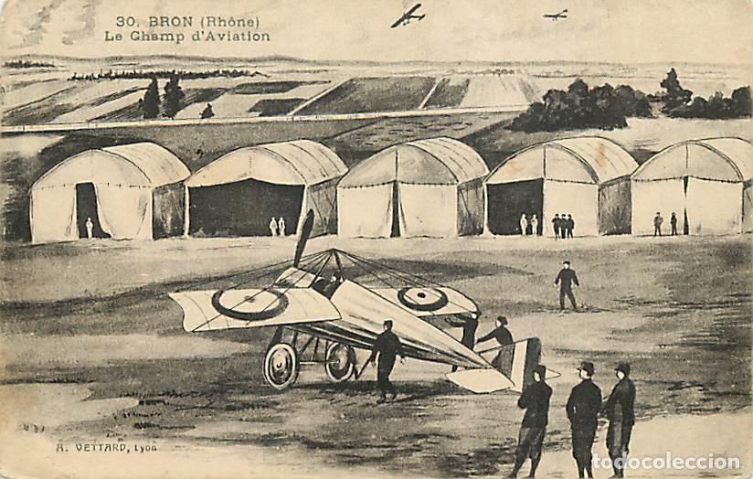 Cartoline: France - 69 - Bron - Le champ d'aviation - Dessin - Correspondance - Oblit&eacute;ration ronde de 1917 - CP