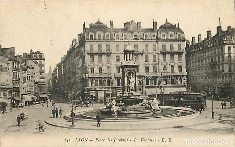 Postkarten: France - 69 - Lyon - Place des Jacobins - La Fontaine - Anim&eacute;e - Tramway - Oblit&eacute;ration ronde de 191