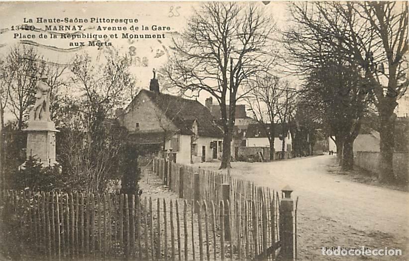 Postkarten: France - 70 - Marnay - Avenue de la Gare - Place de la R&eacute;publique et Monument aux Morts - Correspond