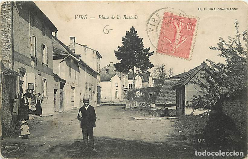 Postkarten: France - 71 - Vir&eacute; - Place de la Bascule - Anim&eacute;e - Correspondance - Oblit&eacute;ration ronde de 1906 - Et