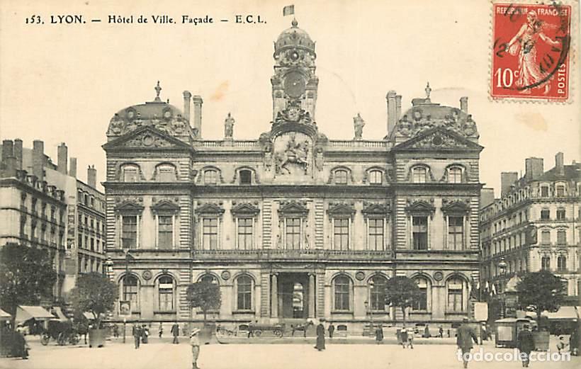 Cartoline: France - 69 - Lyon - H&ocirc;tel de Ville. Fa&ccedil;ade - Anim&eacute;e - Correspondance - Oblit&eacute;ration ronde de 1912 -