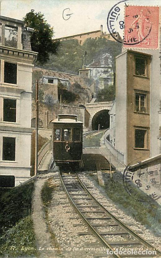 Postkarten: France - 69 - Lyon - Le chemin de fer &agrave; cr&eacute;maill&egrave;re de Fourvi&egrave;res - Anim&eacute;e - Coloris&eacute;e - Oblit&eacute;ratio