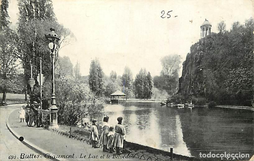 Postales: France - 75 - Paris - Buttes Chaumont - Le Lac et le Belv&eacute;d&egrave;re - Anim&eacute;e - Publicit&eacute; Galeries M&eacute;nilmo