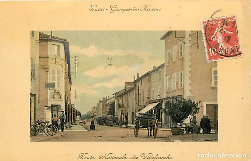 Cartoline: France - 69 - Saint Georges de Reneins - Rue Nationale cot&eacute; Villefranche - Anim&eacute;e - Coloris&eacute;e - Corr