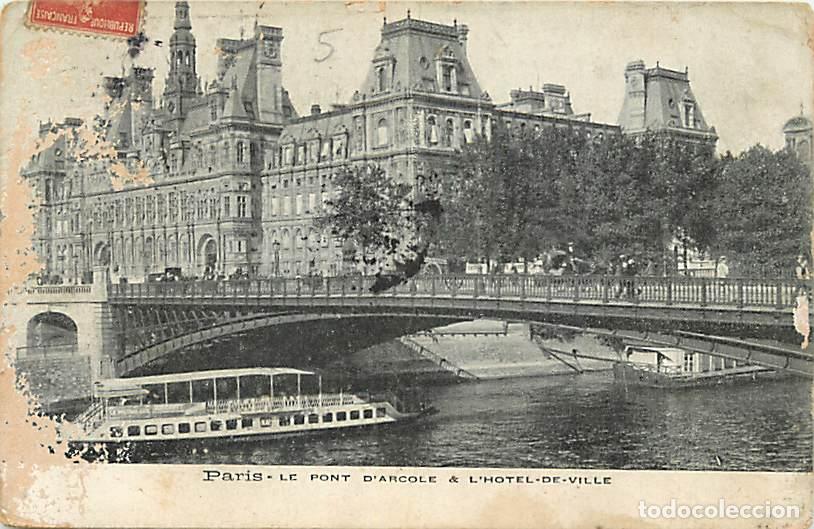 Cartoline: France - 75 - Paris - Le Pont d'Arcole et l'Hotel de Ville - Correspondance - Oblit&eacute;ration ronde de