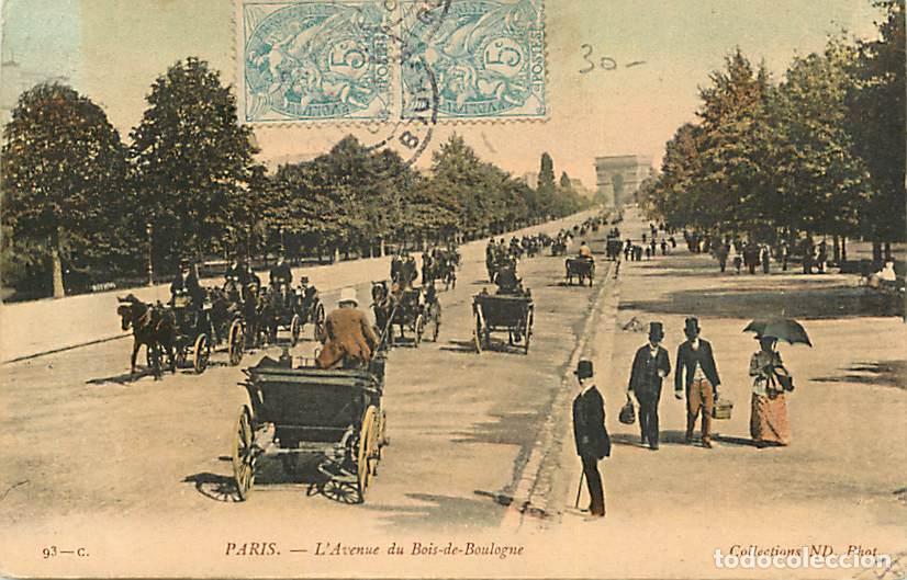 Cartoline: France - 75 - Paris - L'Avenue du Bois-de-Boulogne - Anim&eacute;e - Coloris&eacute;e - Attelage de Chevaux - Corr