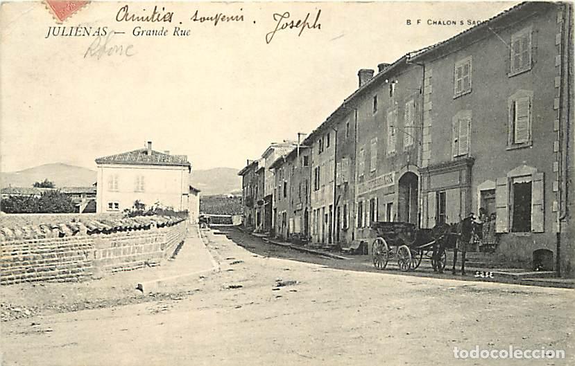 Cartoline: France - 69 - Juli&eacute;nas - Grande Rue - Anim&eacute;e - Oblit&eacute;ration ronde de 1904 - Correspondance - Etat l&eacute;
