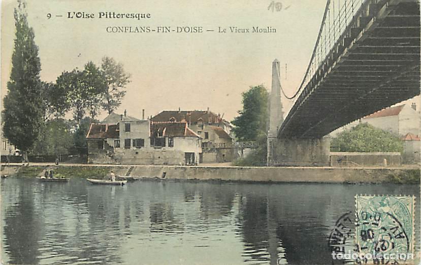 Postales: France - 78 - Conflans Fin d'Oise - Le Vieux Moulin - Anim&eacute;e - Coloris&eacute;e - Oblit&eacute;ration ronde de 190