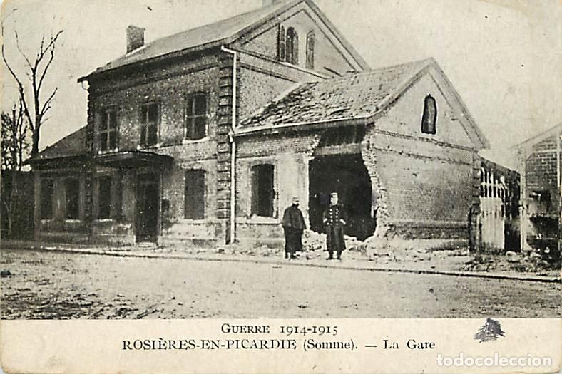 Cartoline: France - 80 - Rosi&egrave;res en Picardie - Guerre 1914-1915 - La Gare - Anim&eacute;e - Soldats - CPA - Voir Scan