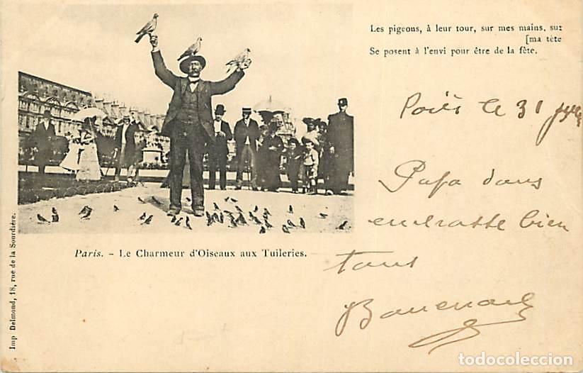 Cartoline: France - 75 - Paris - Le Charmeur d'Oiseaux aux Tuileries - Anim&eacute;e - Pr&eacute;curseur - Etat l&eacute;ger pli vis