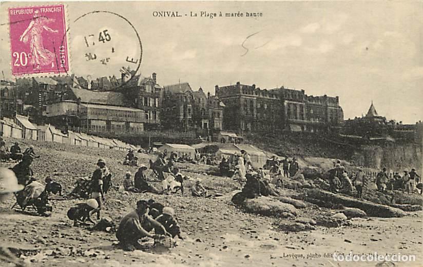 Cartoline: France - 80 - Onival - La Plage &agrave; mar&eacute;e haute - Anim&eacute;e - Oblit&eacute;ration ronde de 1932 - CPA - Voir Sca
