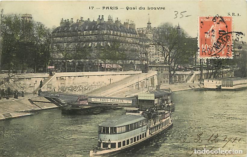 Postais: France - 75 - Paris - Quai du Louvre - Anim&eacute;e - Bateaux - Coloris&eacute;e - Oblit&eacute;ration ronde de 1911 - C
