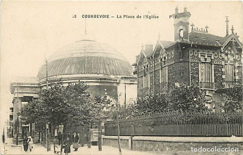 Postales: France - 92 - Courbevoie - Place de l'Eglise - Anim&eacute;e - Correspondance - Voyag&eacute;e en 1917 - CPA - Voi