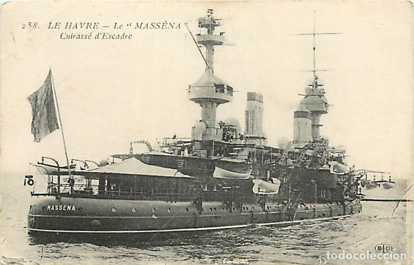 Postais: France - 76 - Le Havre - Le Mass&eacute;na - Cuirass&eacute; d'Escadre - Correspondance - Voyag&eacute;e en 1918 - Drapea