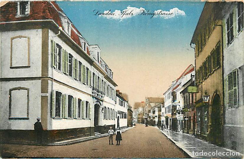 Postais: Allemagne - Landau - Pfals - Konigstrasse - Anim&eacute;e - Coloris&eacute;e - Correspondance - Voyag&eacute;e en 1922 -