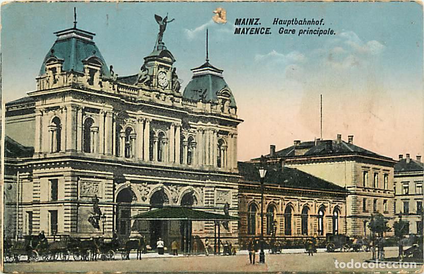 Postais: Allemagne - Mainz - Mayence - Hauptbahnhof - Gare principale - Anim&eacute;e - Coloris&eacute;e - Correspondance -