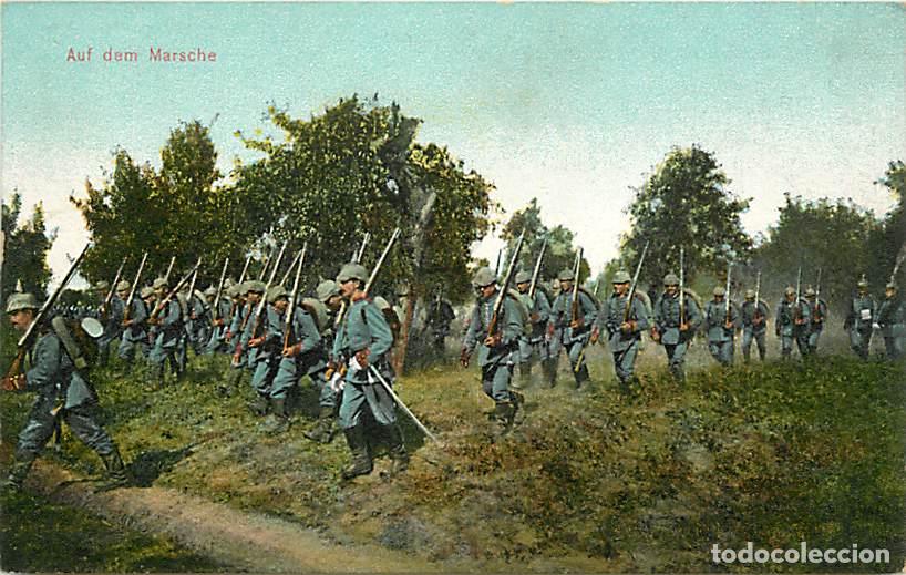 Postais: Allemagne - Militaria - Auf dem Marsche - Soldats allemands - Anim&eacute;e - Coloris&eacute;e - Carte Neuve - CPA