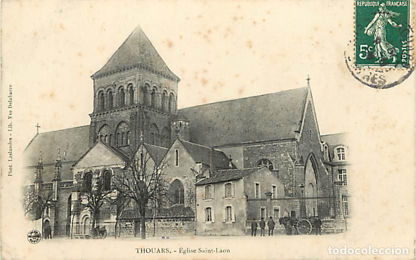 Cartes Postales: France - 79 - Thouars - Eglise Saint-Laon - Anim&eacute;e - Oblit&eacute;ration ronde de 1908 - Etat l&eacute;ger pli vis